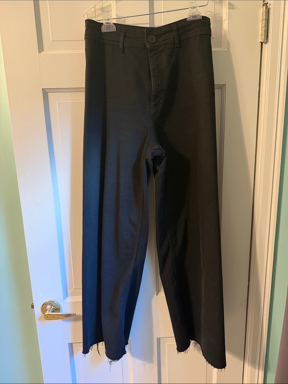 Zara Black Wide Crop Chinos with Frayed Hem
